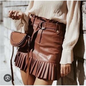 Zara Faux Leather Brown Mini Skirt